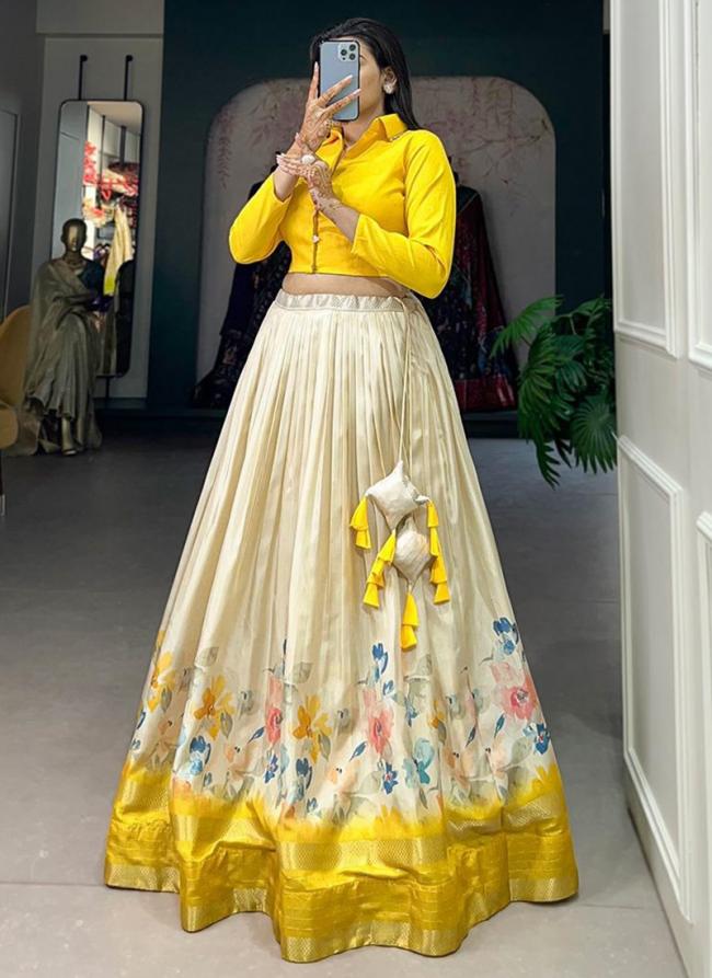 Dola Silk Yellow Party Wear Printed Ready To Wear Lehenga Choli